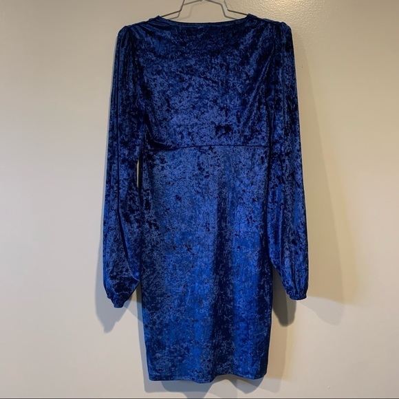 NWT ASOS Blue Velvet Balloon Long Sleeve Bodycon V-Neck Mini Dress Size 4 - Picture 10 of 13
